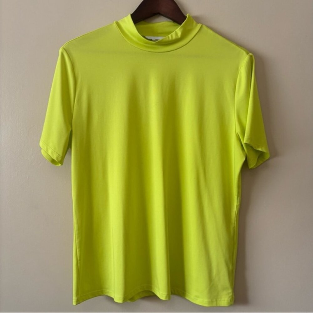 H&M| Striking Neon Lemon/Lime Short Sleeve Mock Neck Shirt Blouse Sz XL